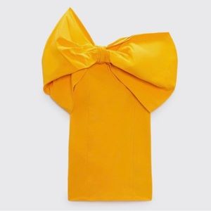 Zara bright yellow one shoulder bow bodycon dress size S
